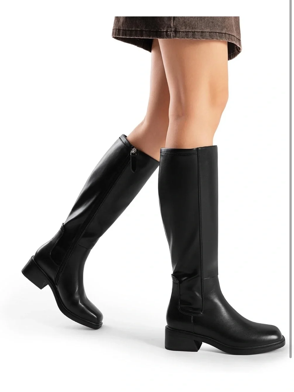 Knee High Boots Square Toe Low Block Heel Casual Comfort W/ Side Zipper 1283-1